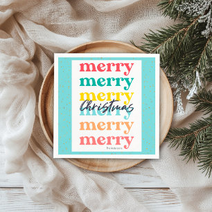 Serviette En Papier Moderne Bleu Étoiles Dorées Joyeux Noël Coloré