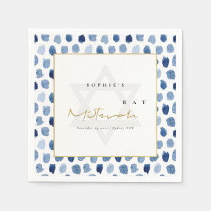 SERVIETTE EN PAPIER MODERNE BLUE INDIGO EAU COULEUR POINTS BAR BAT MIT