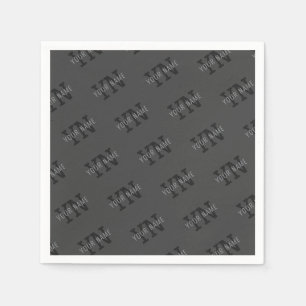 Serviette En Papier Moderne Carreaux Gris Foncé Monogrammé Nom/autre T