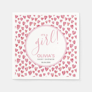Serviette En Papier Moderne C'est une fille Baby shower de coeur rose