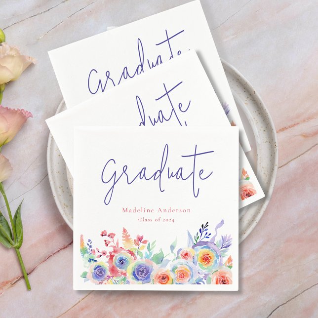 Serviette En Papier Moderne Chic Aquarelle Florale Graduation (Créateur téléchargé)