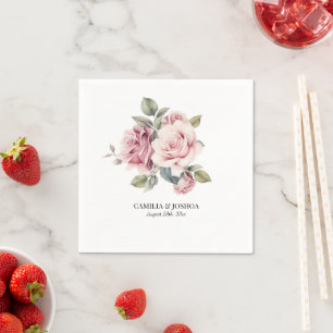 Serviette En Papier Moderne Chic Élégant Romantique Rose Mariage
