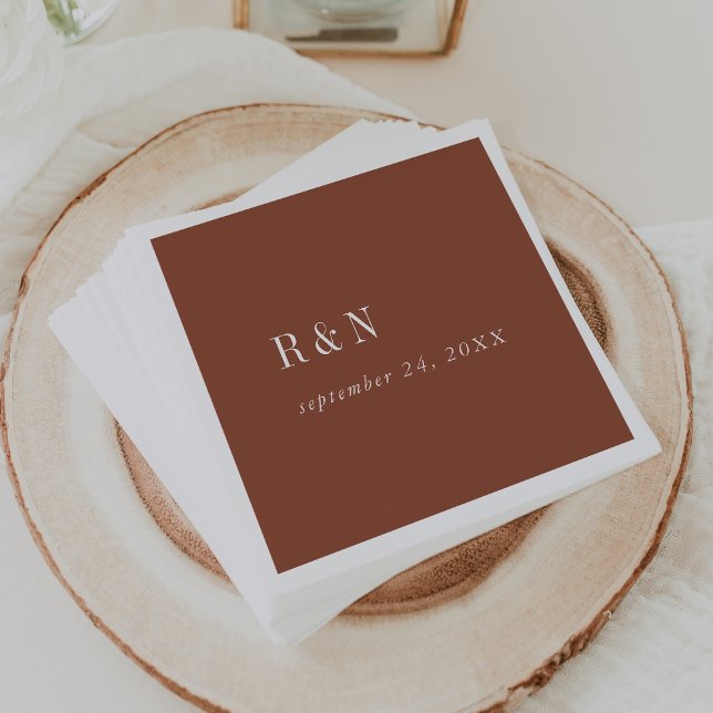 Serviette En Papier Moderne Chic en terre cuite rouille Monogramme Mar (Créateur téléchargé)