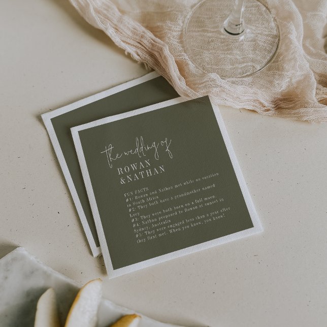 Serviette En Papier Moderne Chic Olive Green Fun Faits Mariage (Créateur téléchargé)
