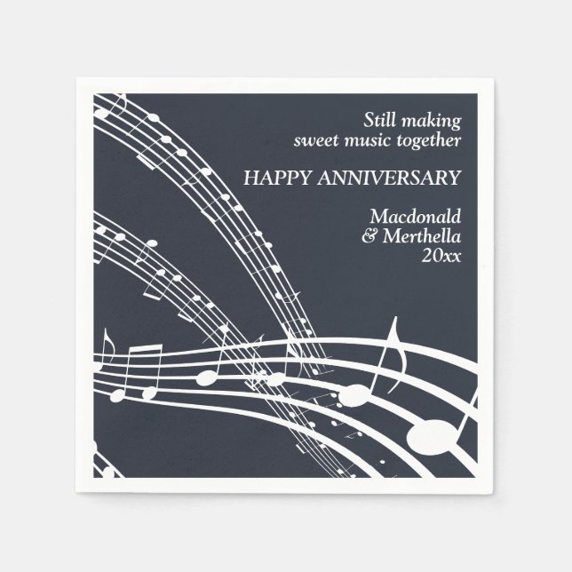 Serviette En Papier Moderne Custom Blue SWEET MUSIQUE Joyeux Anniversa (Devant)