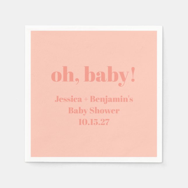 Serviette En Papier Moderne Cute Dusty Peach Baby shower Nom personnal (Devant)