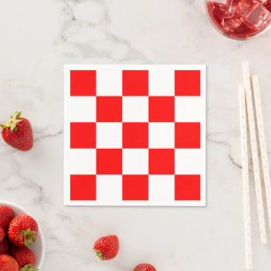 Serviette En Papier Moderne damier rouge et blanc géométrique gras
