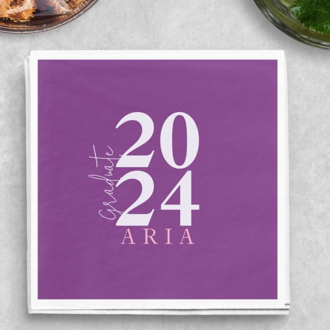 Serviette En Papier Moderne Design Violet Rose blanc fête de graduatio (Créateur téléchargé)