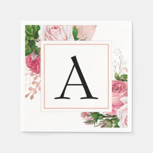 Serviette En Papier Moderne élégant de mariage floral de monogramme