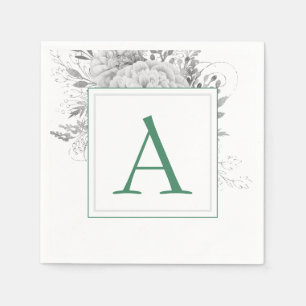 Serviette En Papier Moderne élégant de mariage floral de monogramme