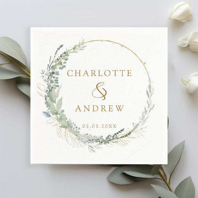 Serviette En Papier Moderne, élégant, eucalyptus, mariage blanc (Créateur téléchargé)