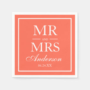 Serviette En Papier Moderne Elegant M. et Mme Coral Mariage