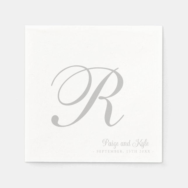 Serviette En Papier Moderne Elegant Nom Mariage initial (Devant)