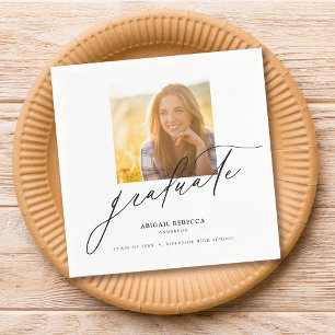 Serviette En Papier Moderne Élégant Script Carré Photo Graduation