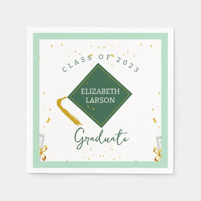 Serviette En Papier Moderne Élégant Senior Green Thème Graduation (Devant)