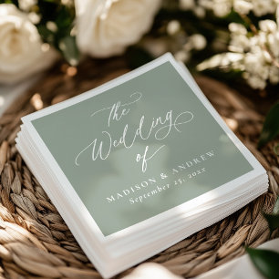 Serviette En Papier Moderne Élégante calligraphie Sage Mariage vert