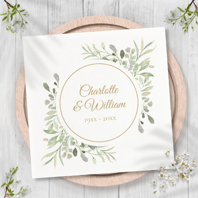 Serviette En Papier Moderne Elégante Verdure en Golden Script (Créateur téléchargé)