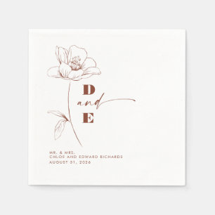 Serviette En Papier Moderne en terre cuite Peony Fleur Couple Monogram