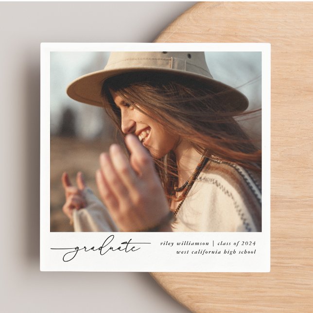 Serviette En Papier Moderne et élégant Diplômé manuscrit Script photo (Créateur téléchargé)