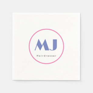 Serviette En Papier Moderne et élégant Monogramme Bleu Coiffeur blanc