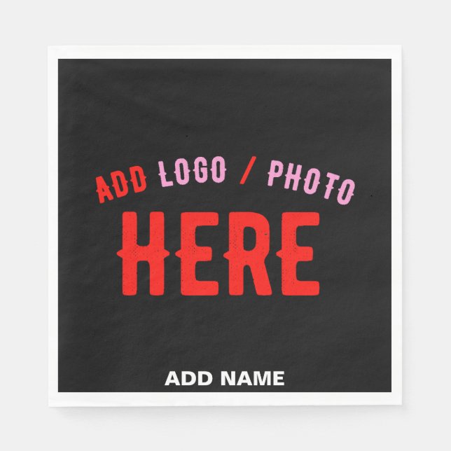 SERVIETTE EN PAPIER MODERNE ET MODERNE PERSONNALISABLE NOIR VÉRIFIÉ (Devant)