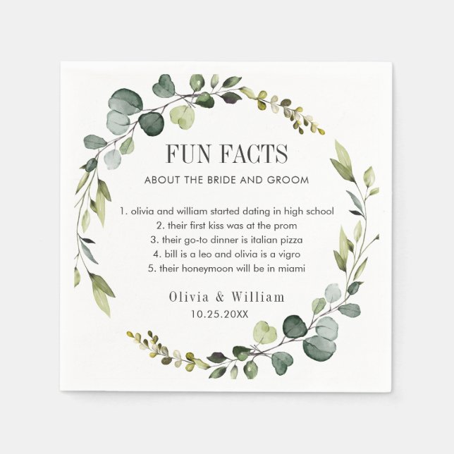Serviette En Papier Moderne Eucalyptus Wreath Fun Faits Mariage Boho (Devant)