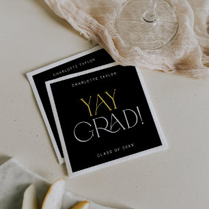 Serviette En Papier Moderne Fete Black Gold Yay Graduation