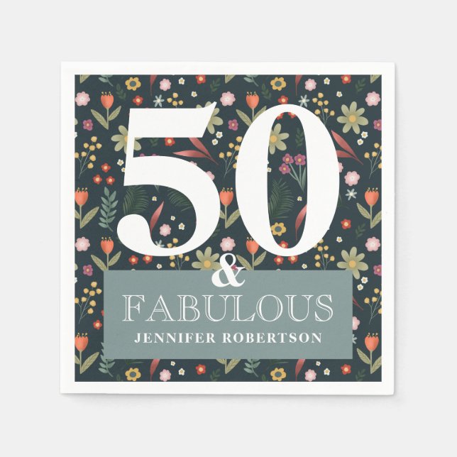 Serviette En Papier Moderne Floral 50 et fabuleux serviettes d'anniver (Devant)