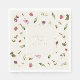 Serviette En Papier Moderne Floral Anniversaire Verdure Berries Insect