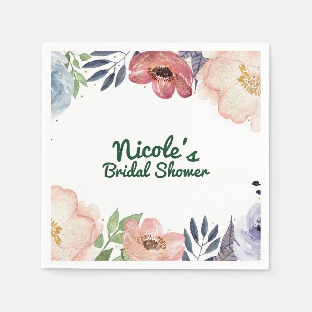 Serviette En Papier Moderne Floral Aquarelle Fête des mariées Chic Par (Devant)