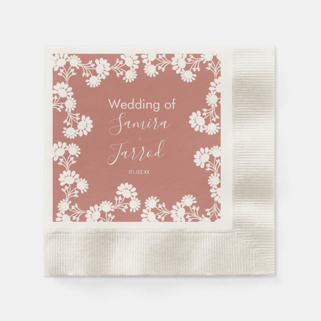 Serviette En Papier Moderne Floral Motif Nuetral Mariage (Devant)