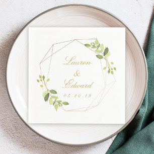 Serviette En Papier Moderne Géométrique de la verdure Mariage personna