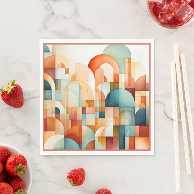 Serviette En Papier Moderne géométrique rouille Turquoise Peach Turquo (En situation)