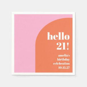 Serviette En Papier Moderne Gras Cute Rose Orange 21e Anniversaire Per