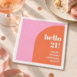 Serviette En Papier Moderne Gras Cute Rose Orange 21e Anniversaire Per