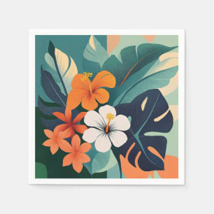 Serviette En Papier Moderne Hawaïen de milieu de siècle Hibiscus et Pl