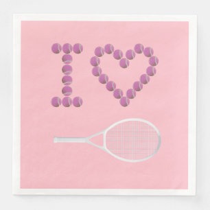Serviette En Papier Moderne I Love Tennis Pink Purple