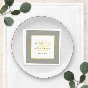 Serviette En Papier Moderne Mariage gris jaune tendance mariée & chamb