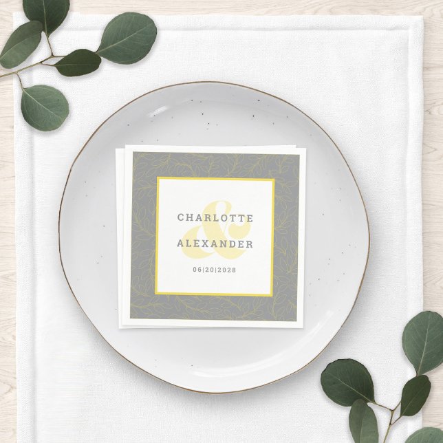Serviette En Papier Moderne Mariage gris jaune tendance mariée & chamb (Créateur téléchargé)