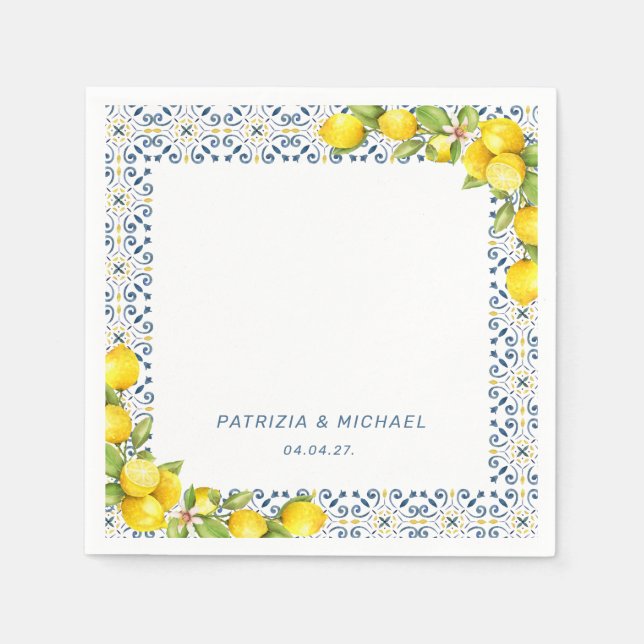 Serviette En Papier Moderne Mariage méditerranéen citron (Devant)