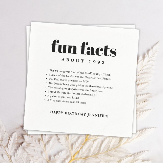 Serviette En Papier Moderne Minimal Fun Facts Anniversaire Année (Créateur téléchargé)