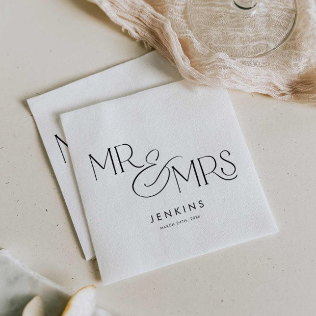 Serviette En Papier Moderne Minimal M. et Mme Mariage (Simple Script Mr and Mrs Wedding Paper Napkins)