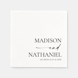 Serviette En Papier Moderne minimaliste Élégant Mariage noir blanc
