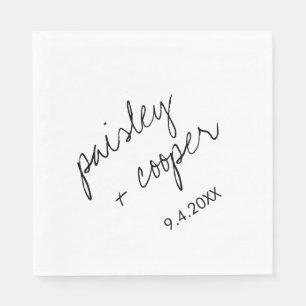 Serviette En Papier Moderne minimaliste Mariage noir et blanc