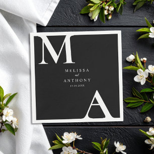 Serviette En Papier Moderne minimaliste Mariage noir et blanc