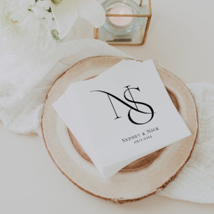 Serviette En Papier Moderne Minimaliste Monogramme de mariage
