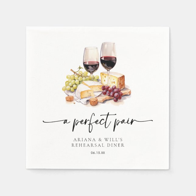 Serviette En Papier Moderne Parfait Paire Aquarelle Vin & Fromage (Devant)