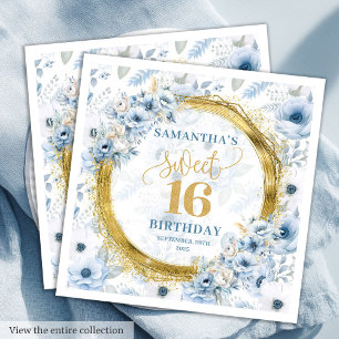 Serviette En Papier Moderne Pastel Blue Sweet 16 Gold Parties scintill