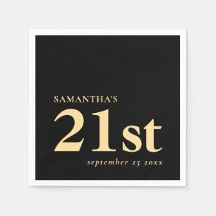Serviette En Papier Moderne personnalisé Black Gold 21ème Nom Date