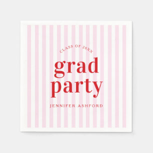 Serviette En Papier Moderne Retro Red & Pink Stripes Graduation Party